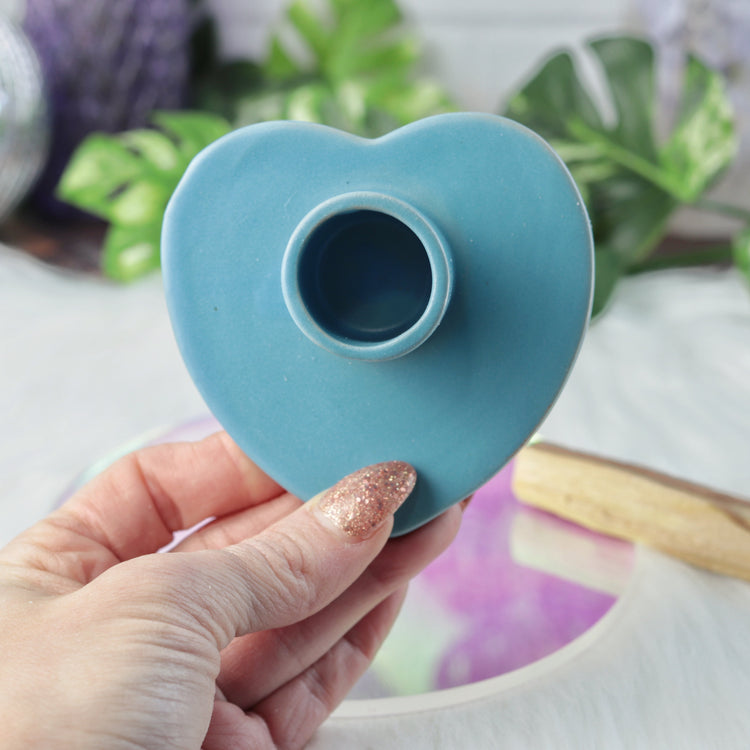Baby Blue Heart Shaped Ceramic Palo Santo Burner Holder - Altar Supplies for Energy Cleansing and House Blessing