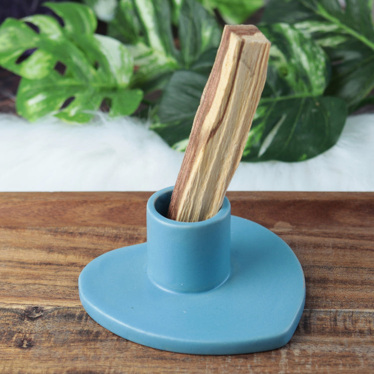 Baby Blue Heart Shaped Ceramic Palo Santo Burner Holder - Altar Supplies for Energy Cleansing and House Blessing