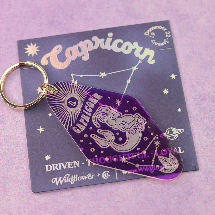 Iridescent Astrology Keychain w/ Zodiac Signs
