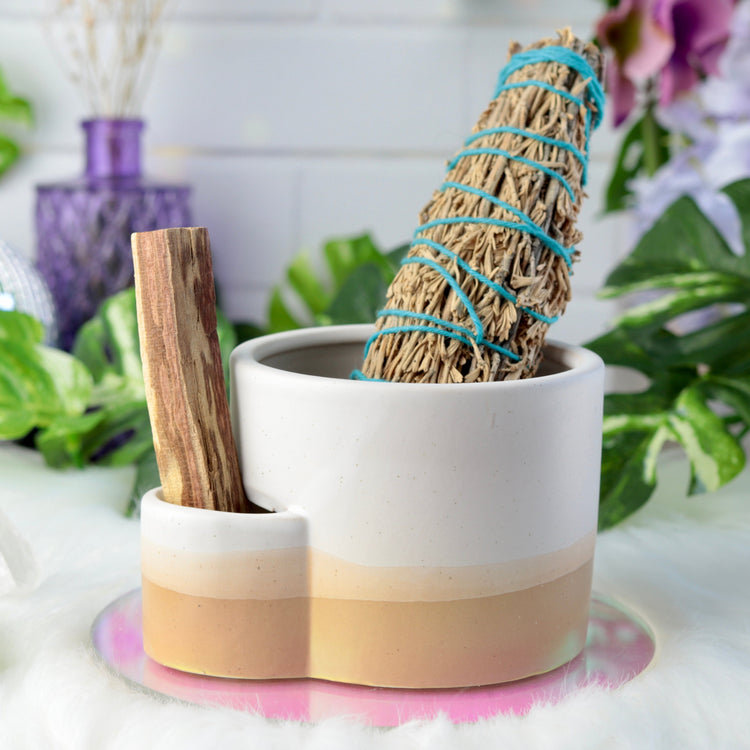 Ceramic Smudge Pot – For Burning Sage Bundles & Palo Santo Stick - Altar Supplies for Energy Cleansing and House Blessing