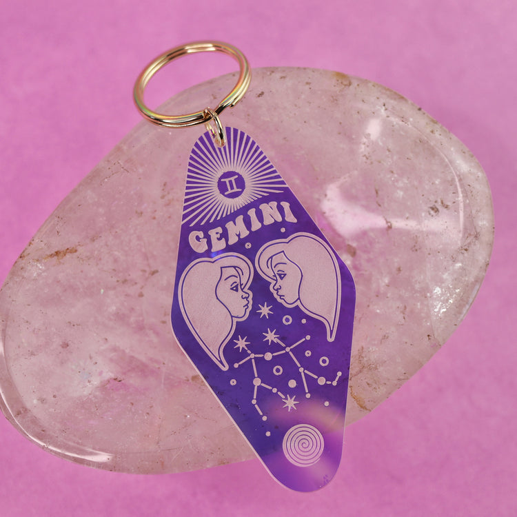 Iridescent Astrology Keychain w/ Zodiac Signs