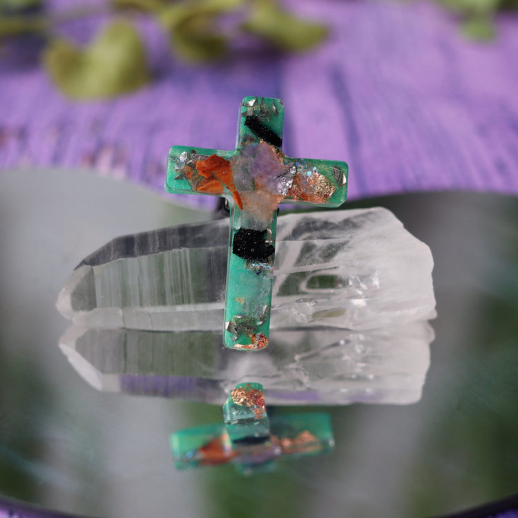 Crystal Cross Orgonite Car Vent Clip for Travel Anxiety & Protection