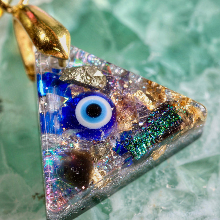Orgonite Evil Eye Necklace with Black Tourmaline & Amethyst | Gold-Plated Chain