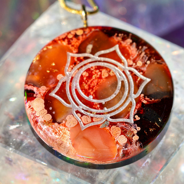 Handmade Orgonite Crystal Necklace – Quartz, Sunstone & Carnelian Sacral Chakra Pendant