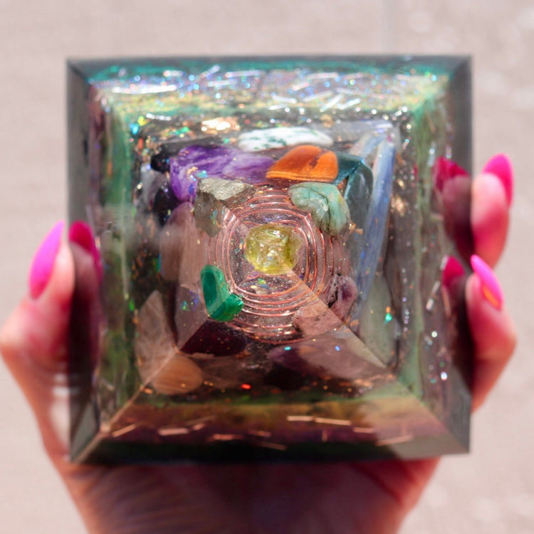Orgonite Pyramid: Citrine, Pyrite & Tiger's Eye - EMF Protection