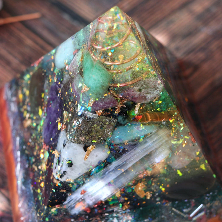 Healing Orgonite Pyramid: 30+ Crystals, EMF Protection, Reiki Tool