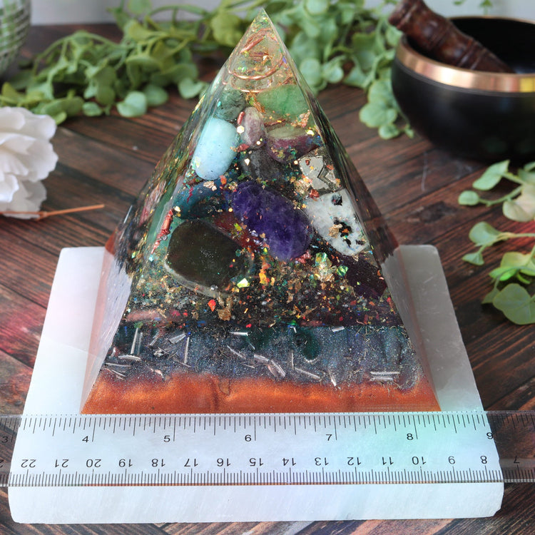 Healing Orgonite Pyramid: 30+ Crystals, EMF Protection, Reiki Tool