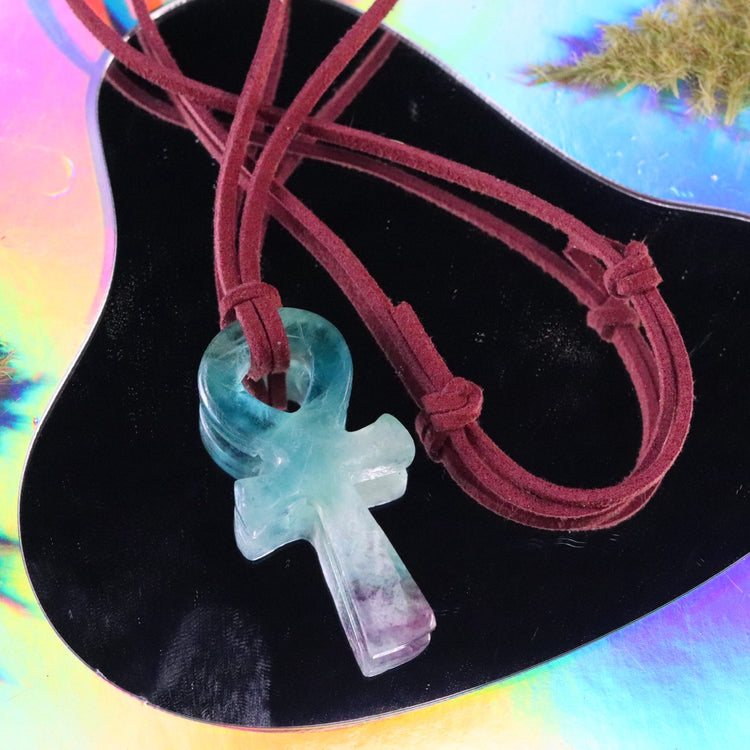 Hand Carved Crystal Ankh Necklace – Choose Your Stone