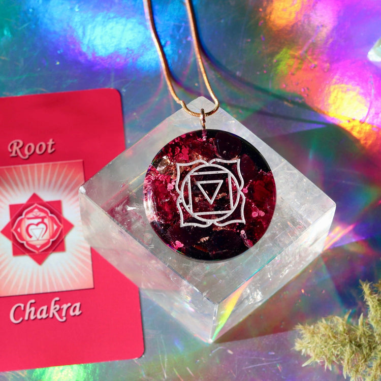 Handmade Orgonite Crystal Necklace – Quartz & Garnet Root Chakra Pendant