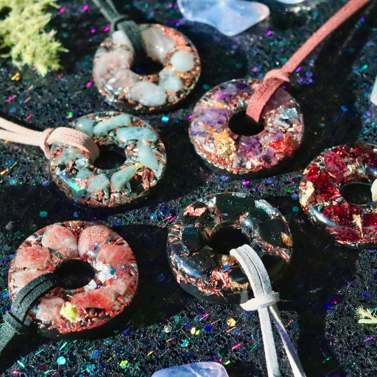 Amethyst Orgonite Donut Pendant with Quartz & Copper