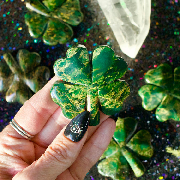 Emerald Four Leaf Clover Crystal Carving