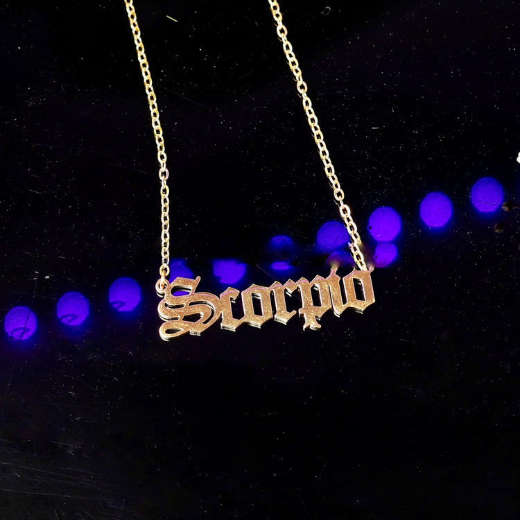 Gold Zodiac Script Pendant Astrology Necklace