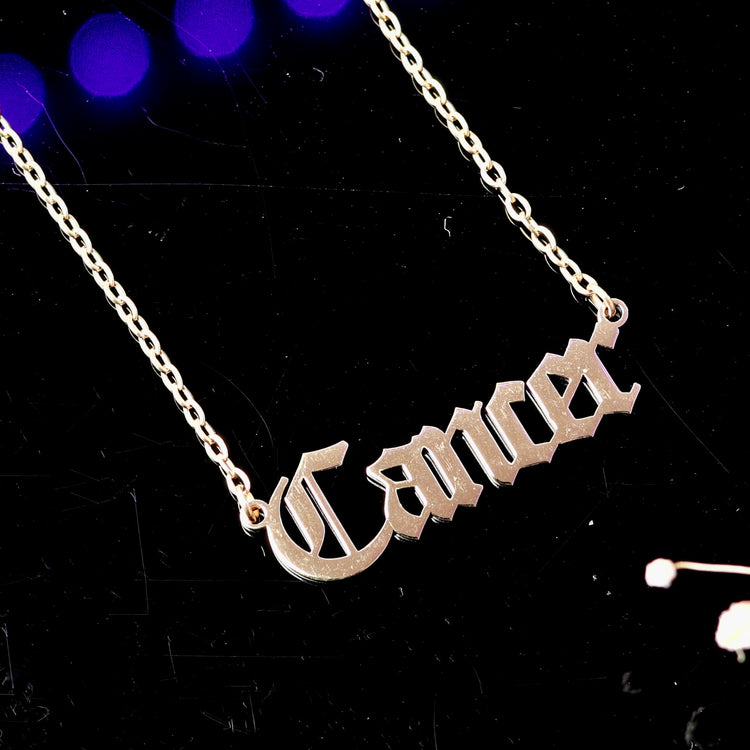 Gold Zodiac Script Pendant Astrology Necklace
