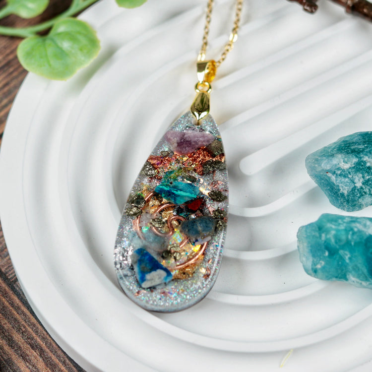 Orgonite Pendant Necklace with Shungite, Quartz & Blue Sapphire