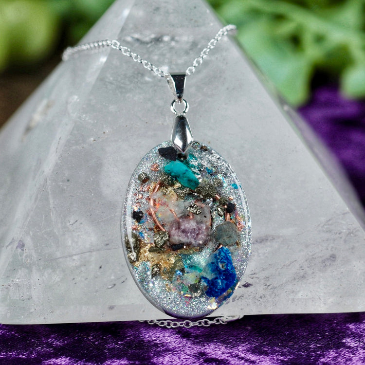 Orgonite Pendant Necklace with Shungite, Quartz & Blue Sapphire