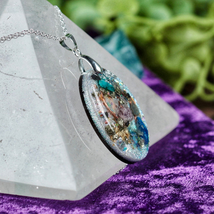 Orgonite Pendant Necklace with Shungite, Quartz & Blue Sapphire