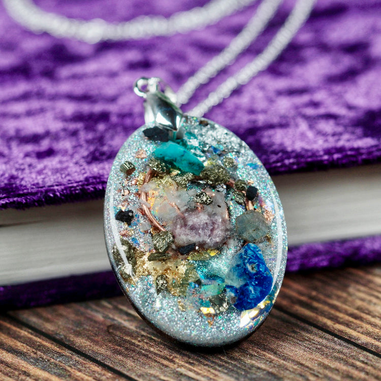 Orgonite Pendant Necklace with Shungite, Quartz & Blue Sapphire