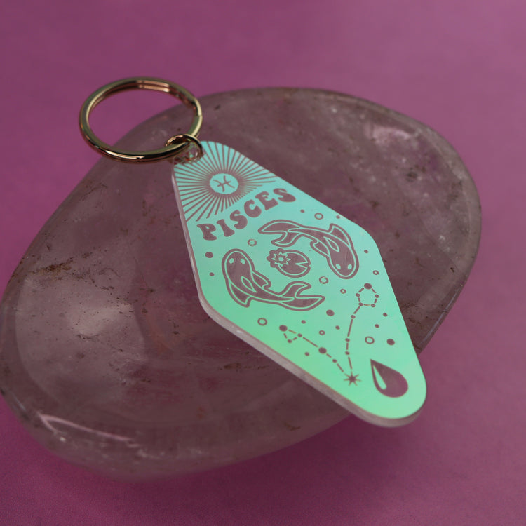 Iridescent Astrology Keychain w/ Zodiac Signs