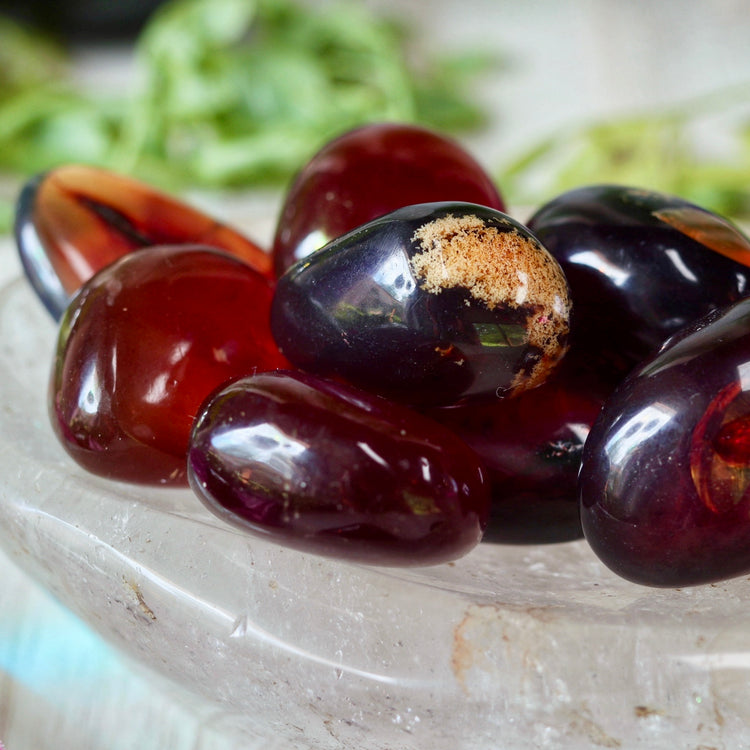 Red Amber Polished Tumbled Crystal Pocket Stone