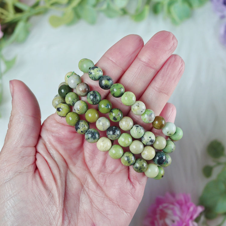 Chrysoprase Crystal Bracelet with 8mm Polished Bead on Stretch Cord for Growth, Creativity and Abundance - Heart Chakra Jewelry