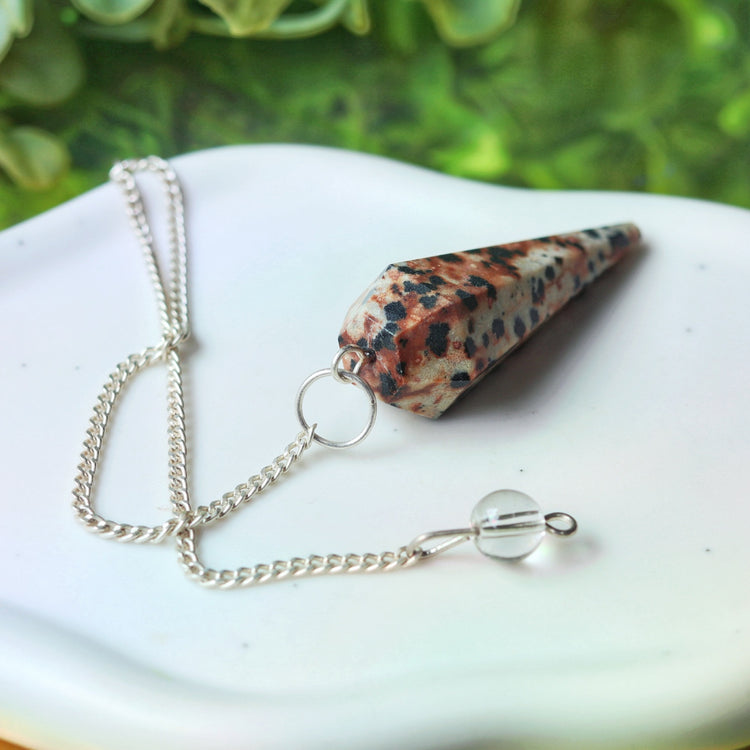 Dalmatian Jasper Crystal Pendulum - Chakra & Energetic System Balancing, Joyful Healing Tool for Body and Spirit