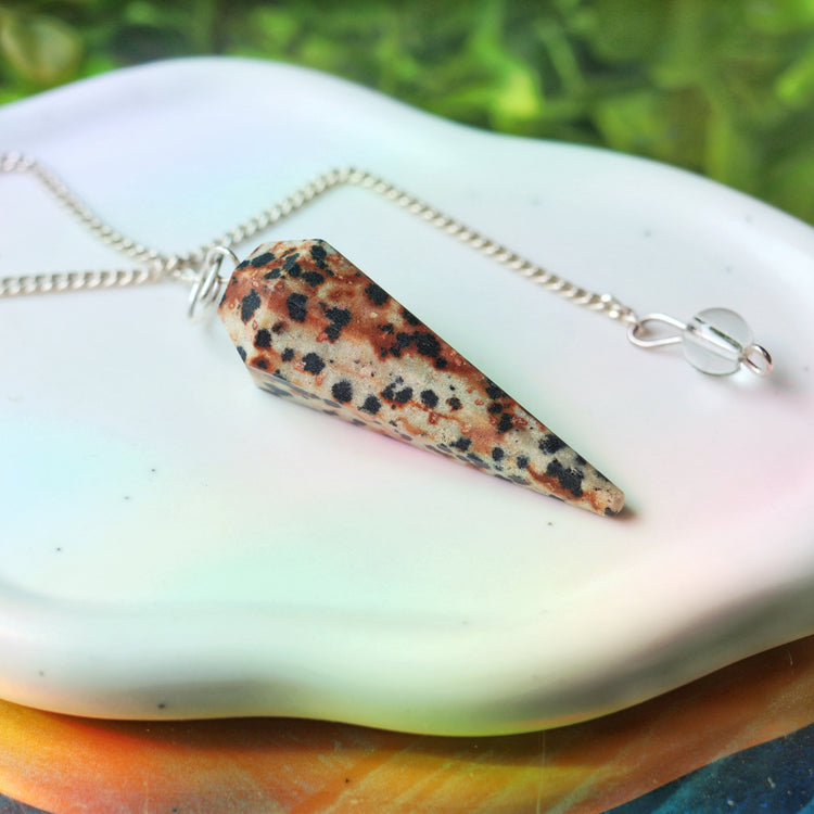 Dalmatian Jasper Crystal Pendulum - Chakra & Energetic System Balancing, Joyful Healing Tool for Body and Spirit