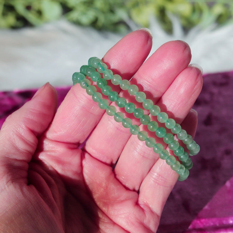 Green Aventurine Crystal Bracelet w/ 4mm Polished Gemstone Bead - Taurus, Virgo and Libra Gift - Heart Chakra Bracelet for Luck & Prosperity