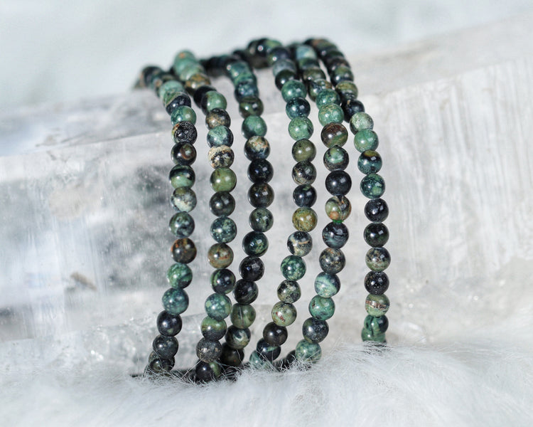 Kambaba Jasper Crystal Bracelet w/ 8mm Polished Gemstone Bead - Scorpio, Pisces, Capricorn Gift - Heart & Root Chakra Bracelet