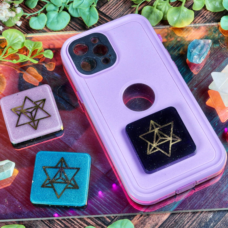 Orgonite Cell Phone Sticker with Gold Metatron Symbol for EMF Protection