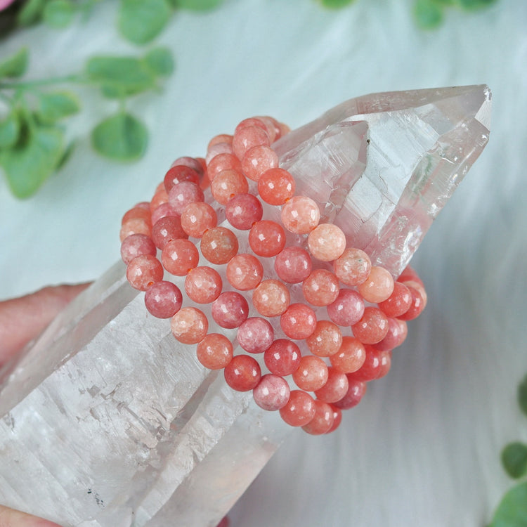 Peach Calcite Gemstone Crystal Bracelet for Solar Plexus Chakra, Confidence & Personal Power - Motivation and Positive Vibes Jewelry