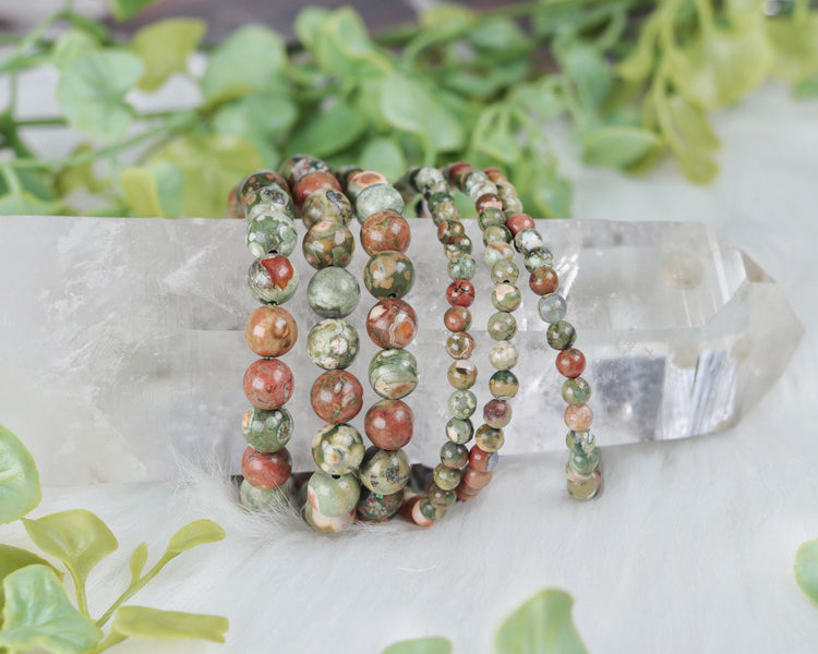 Rhyolite Crystal Bracelet for Grounding, Peace - Sagittarius, Gemini, Aries Gift - Heart / Solar Plexus Chakra Jewelry