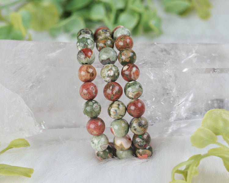 Rhyolite Crystal Bracelet for Grounding, Peace - Sagittarius, Gemini, Aries Gift - Heart / Solar Plexus Chakra Jewelry