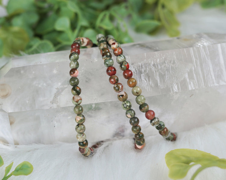 Rhyolite Crystal Bracelet for Grounding, Peace - Sagittarius, Gemini, Aries Gift - Heart / Solar Plexus Chakra Jewelry