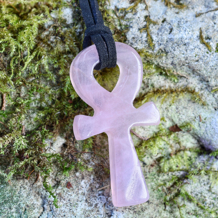 Hand Carved Crystal Ankh Necklace – Choose Your Stone