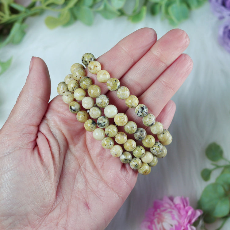 Serpentine Gemstone Crystal Bead Stretch Bracelet for Energy Cleansing & Inner Strength - Heart Chakra Jewelry - Solar Plexus Bracelet