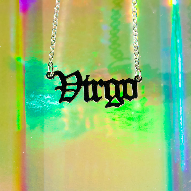 Silver Zodiac Script Pendant Astrology Necklace