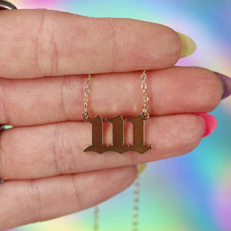 Gold & Silver Angel Number Pendant Necklace for Spiritual Protection & Manifestation