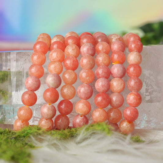 Peach Calcite Gemstone Crystal Bracelet for Solar Plexus Chakra, Confidence & Personal Power - Motivation and Positive Vibes Jewelry