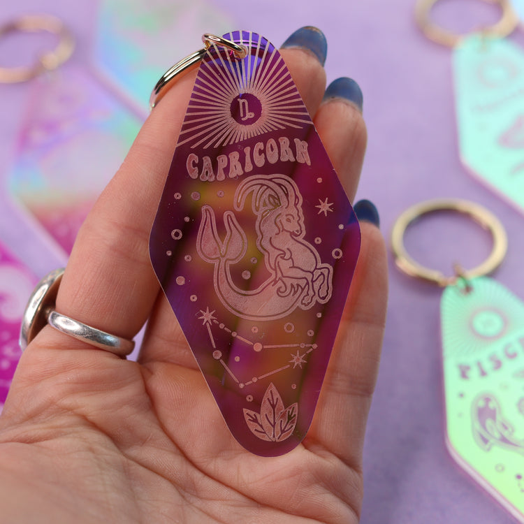 Iridescent Astrology Keychain w/ Zodiac Signs