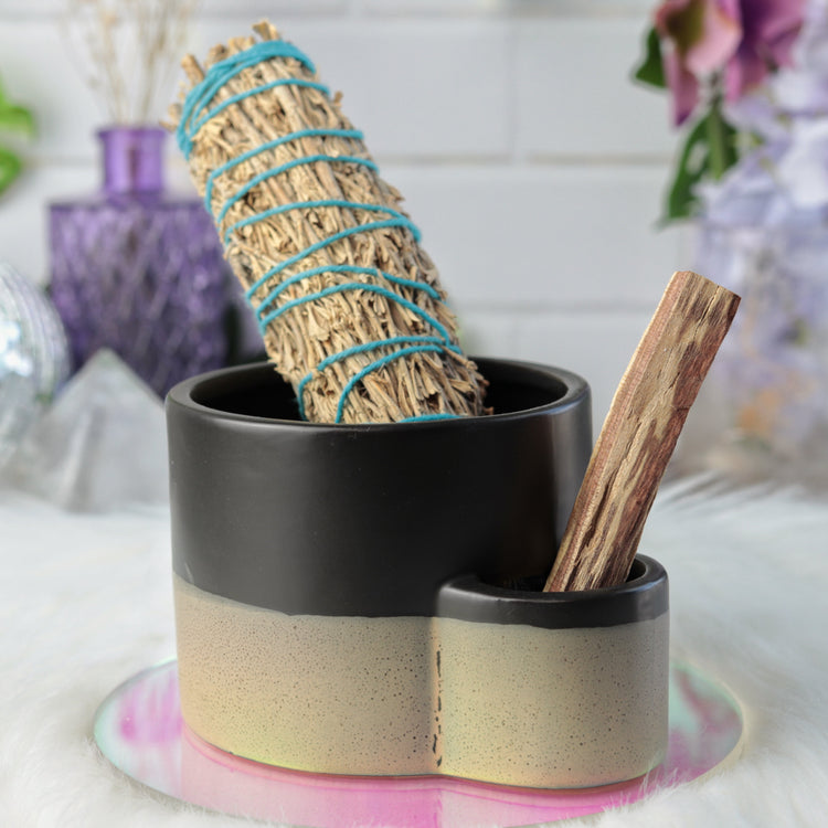 Ceramic Smudge Pot – For Burning Sage Bundles &amp; Palo Santo Stick - Altar Supplies for Energy Cleansing and House Blessing