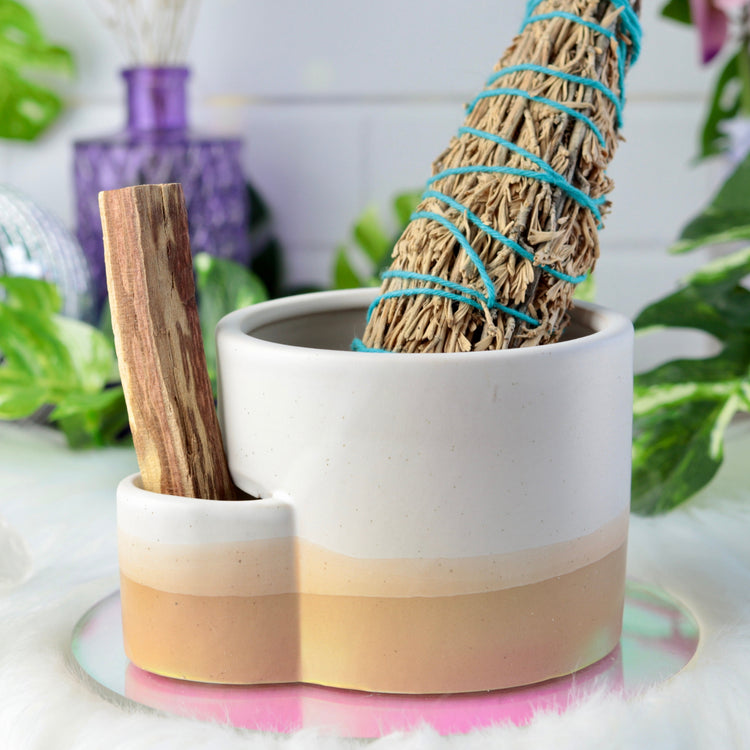 Ceramic Smudge Pot – For Burning Sage Bundles &amp; Palo Santo Stick - Altar Supplies for Energy Cleansing and House Blessing