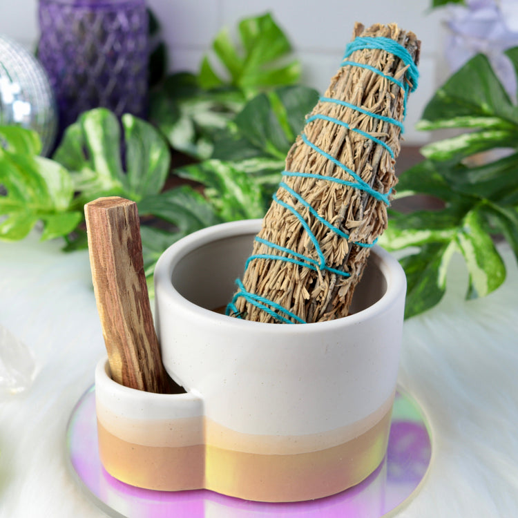 Ceramic Smudge Pot – For Burning Sage Bundles &amp; Palo Santo Stick - Altar Supplies for Energy Cleansing and House Blessing