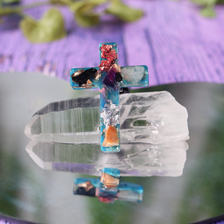 Crystal Cross Orgonite Car Vent Clip for Travel Anxiety & Protection