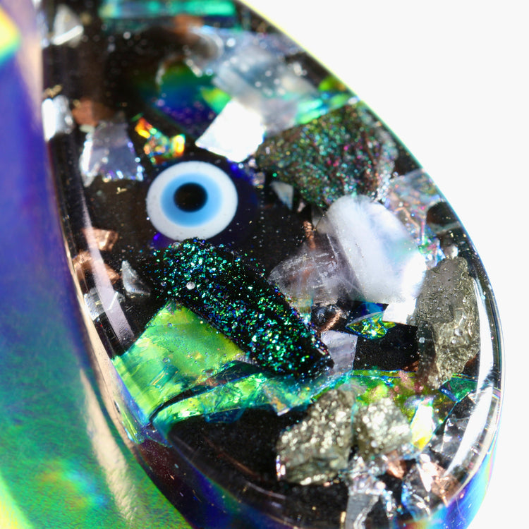 Orgonite Evil Eye Necklace with Black Tourmaline & Amethyst | Sterling Silver Chain