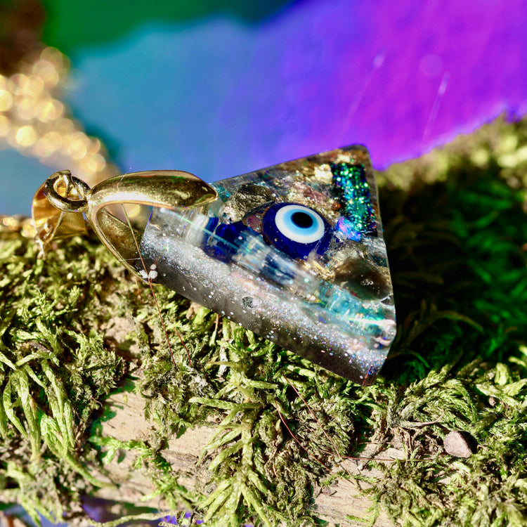Orgonite Evil Eye Necklace with Black Tourmaline & Amethyst | Gold-Plated Chain