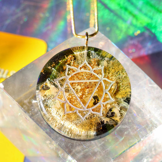 Handmade Orgonite Crystal Necklace – Quartz & Citrine Solar Plexus Chakra Pendant