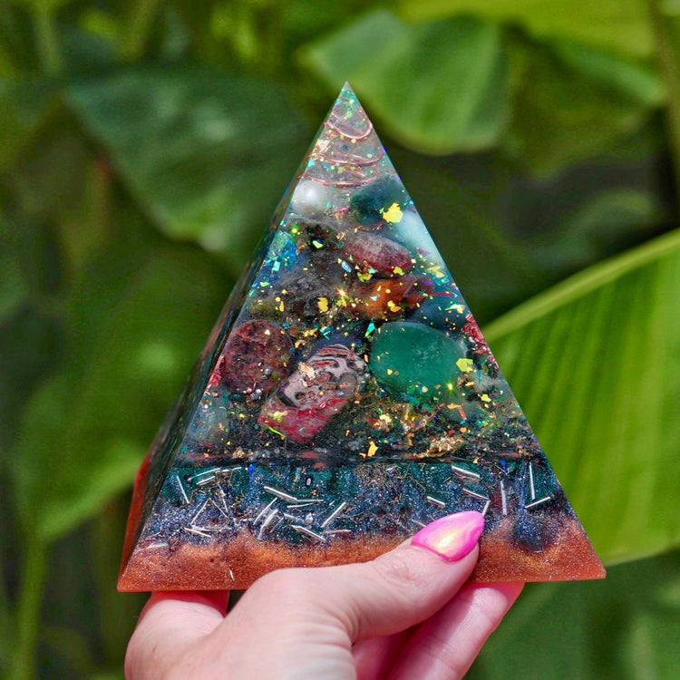 Healing Orgonite Pyramid: 30+ Crystals, EMF Protection, Reiki Tool