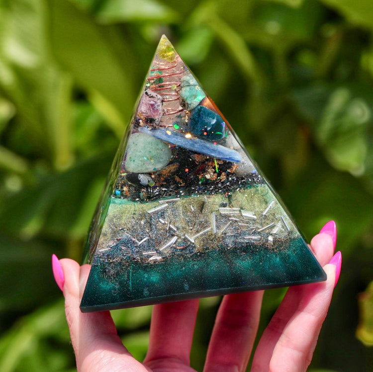Orgonite Pyramid: Citrine, Pyrite & Tiger's Eye - EMF Protection
