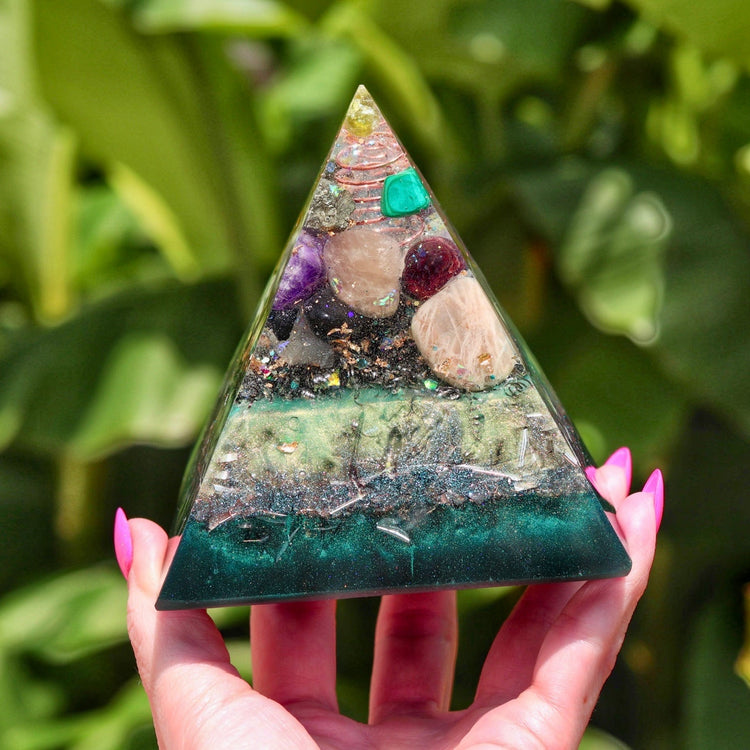 Orgonite Pyramid: Citrine, Pyrite & Tiger's Eye - EMF Protection