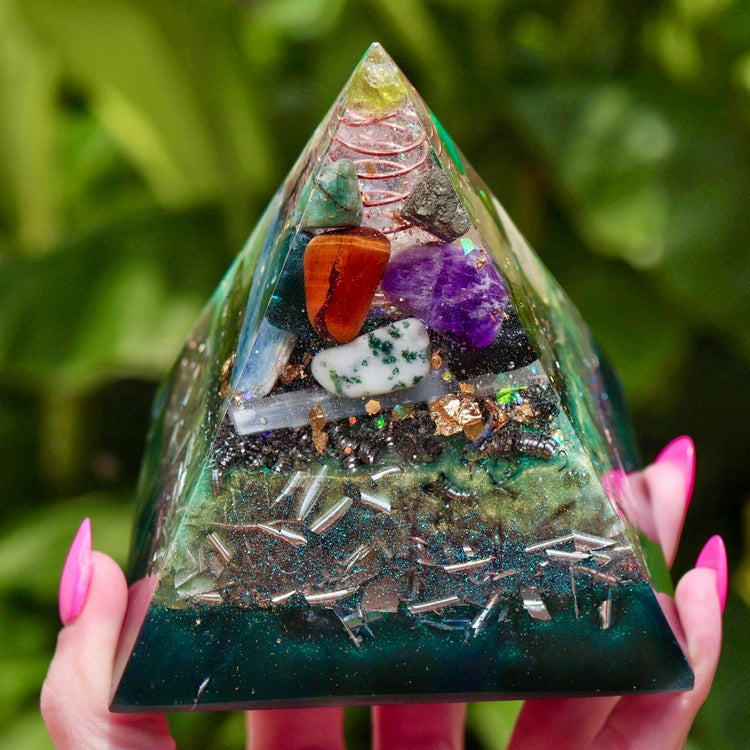 Orgonite Pyramid: Citrine, Pyrite & Tiger's Eye - EMF Protection